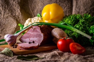 raw meat and vegetables