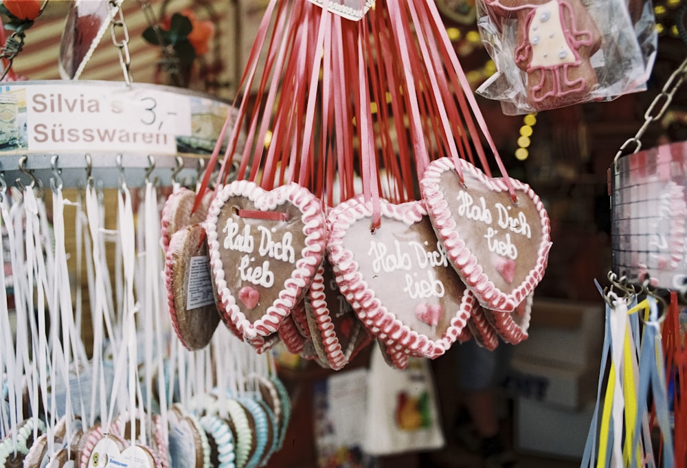 hanged red-and-brown heart decors