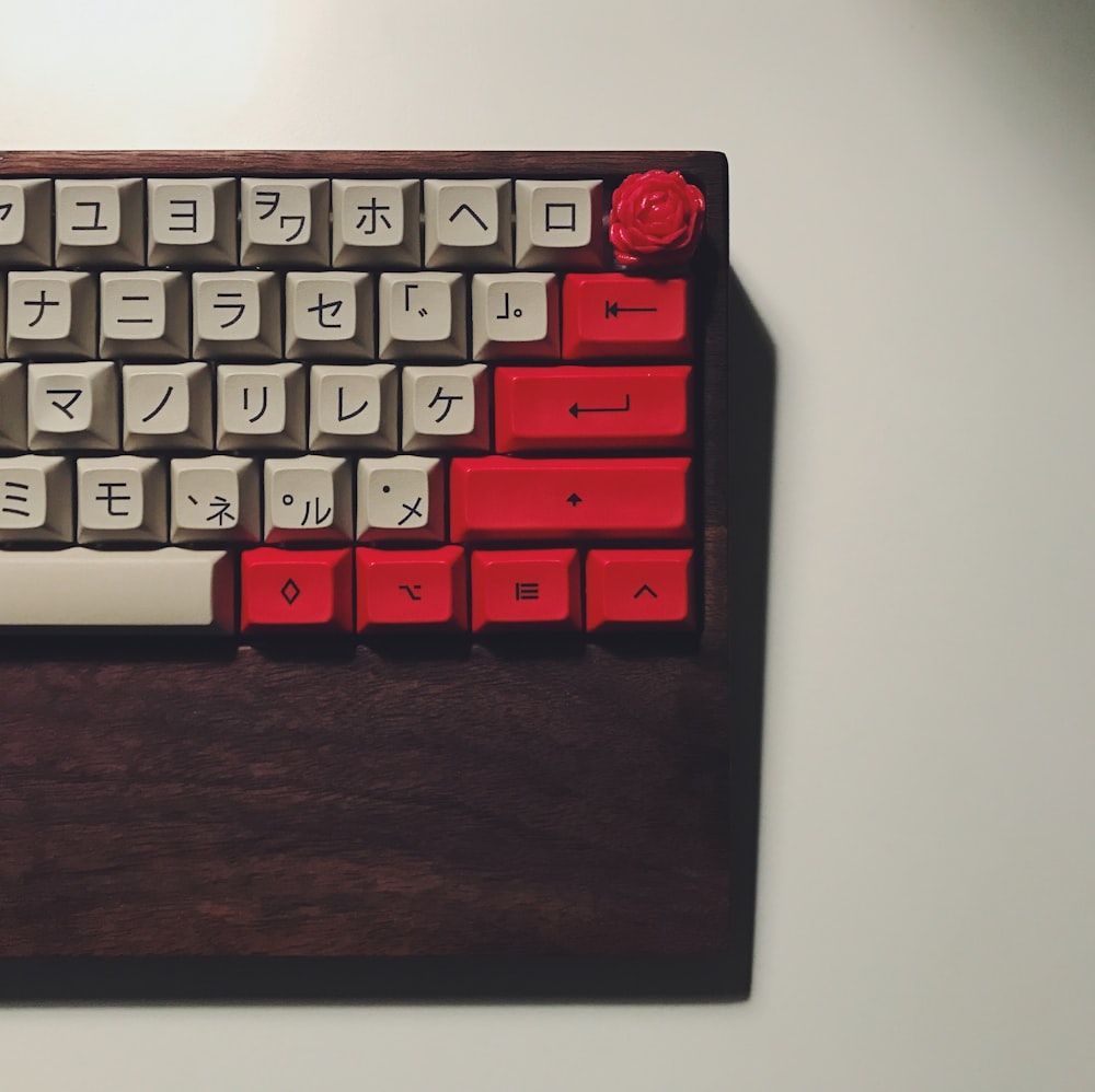 white and red keyboard keys