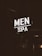 A brightly illuminated sign featuring the words 'MEN SPA' is displayed in a dark, industrial-looking environment. The sign stands out in contrast to the dim surroundings, providing a focus point against the otherwise shadowy backdrop.