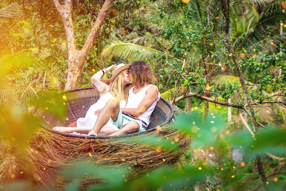 man and woman kissing