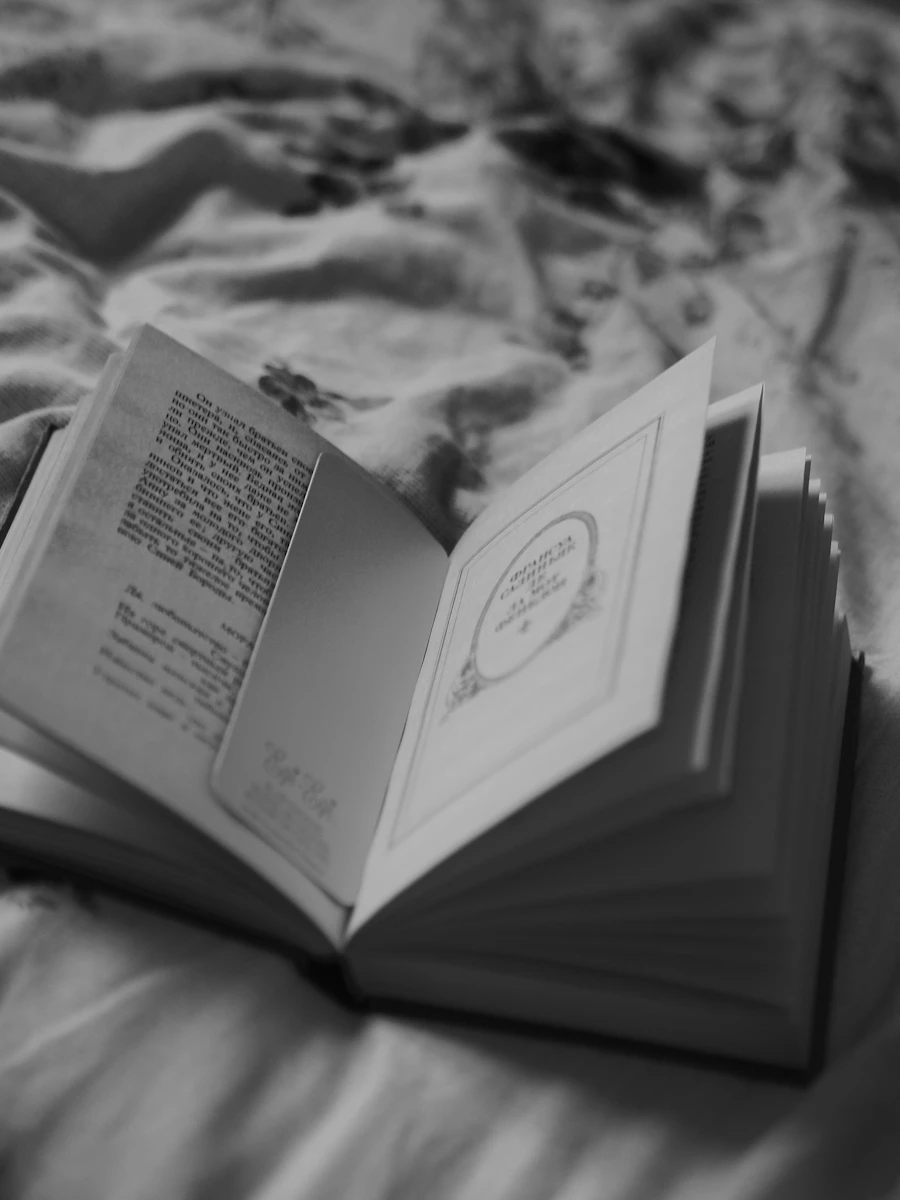 Open book with pages spread in soft lighting