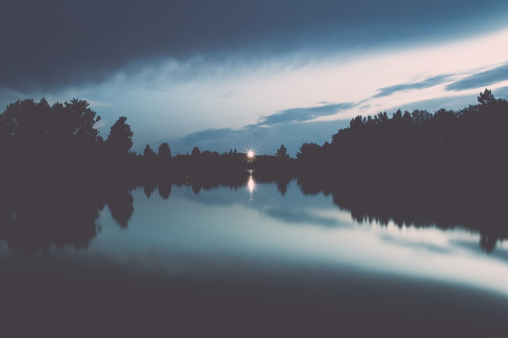 silhouette of trees under cloudy sky