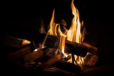 firewood in flame fireplace zoom background
