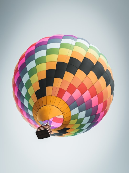 multicolored hot air balloon low-angle photography in Rocamadour France