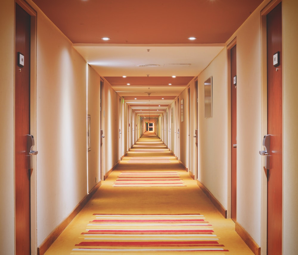 empty hallway with lights turned on