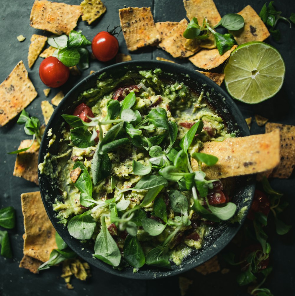 vegetable salad on round tray