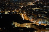 Night view of Aguascalientes skyline with brightly lit buildings