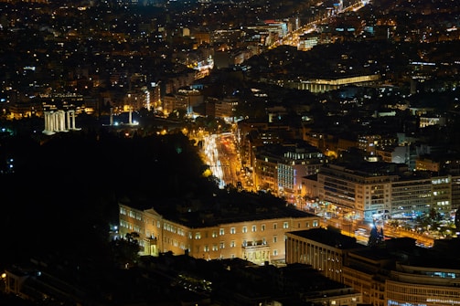 Night view of Aguascalientes skyline with brightly lit buildings