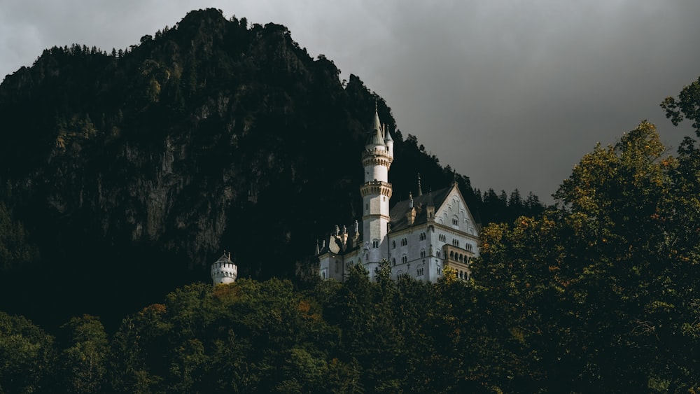 white castle in middle of mountain