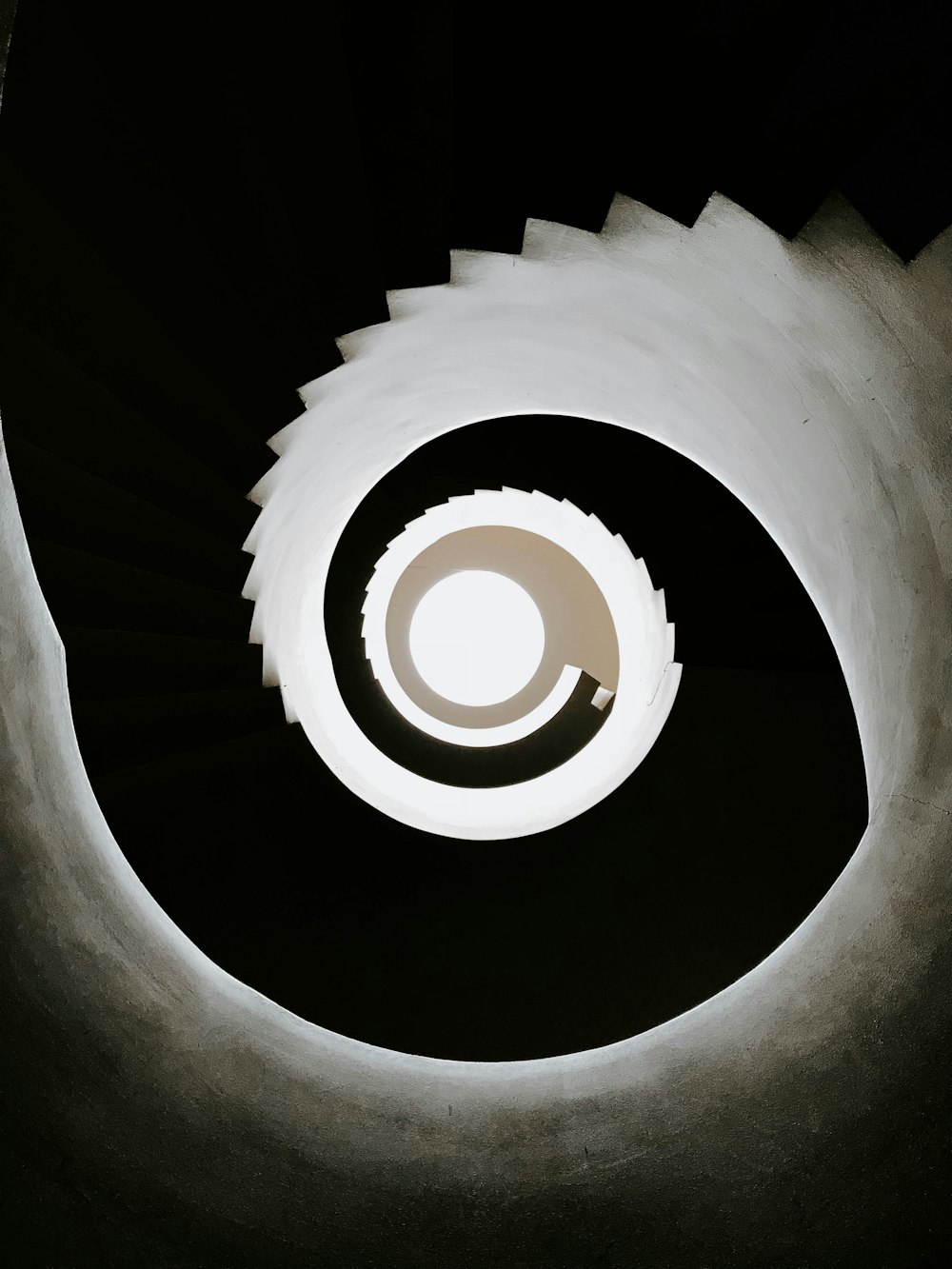 spiral black and white stairs