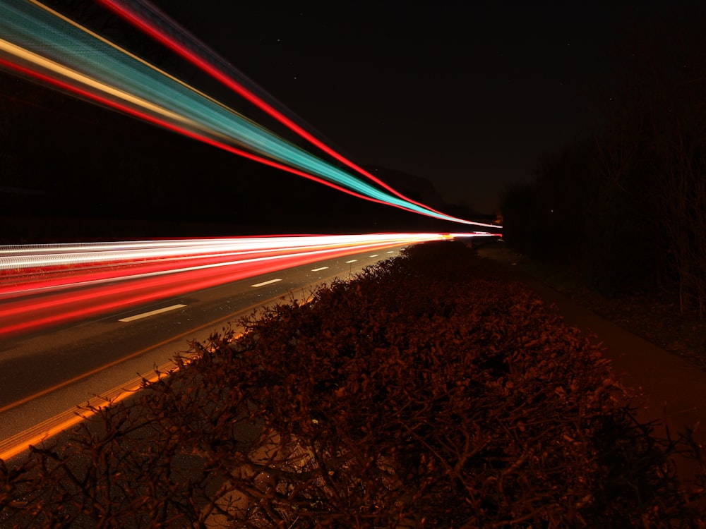 multicolored light streak at night