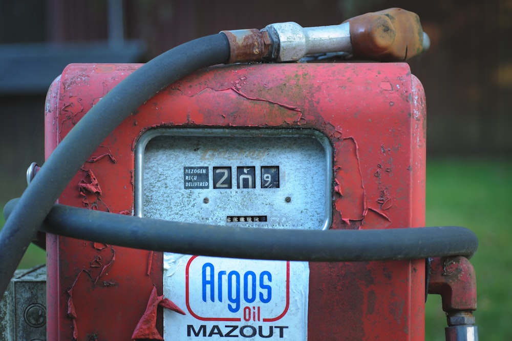 a close up of an old gas pump