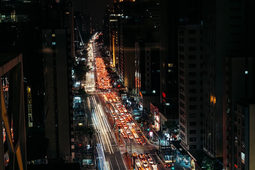 aerial photography of street during night time