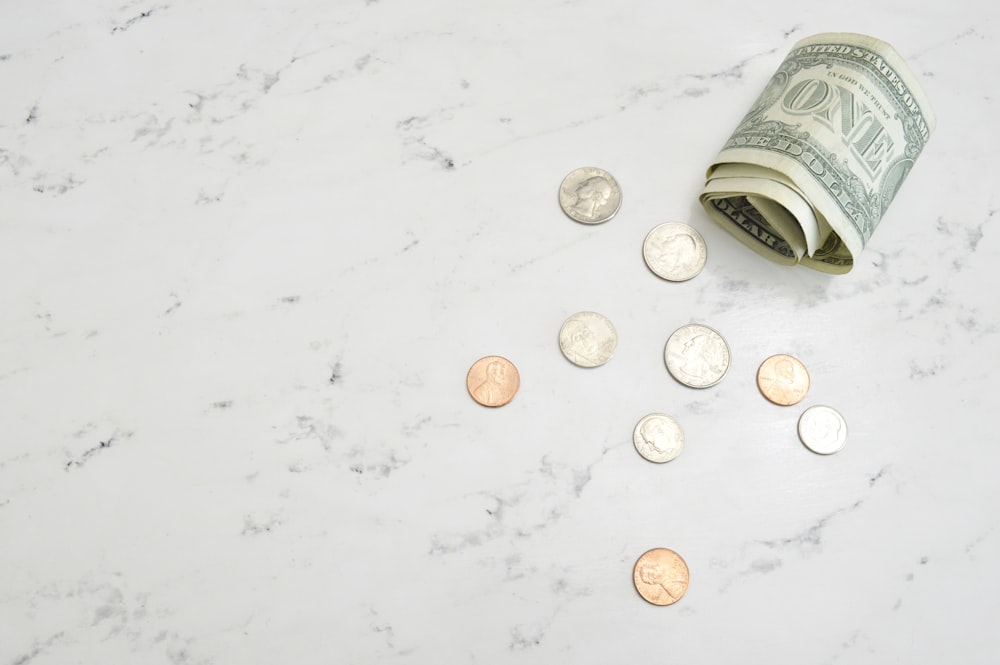 assorted banknotes and coins