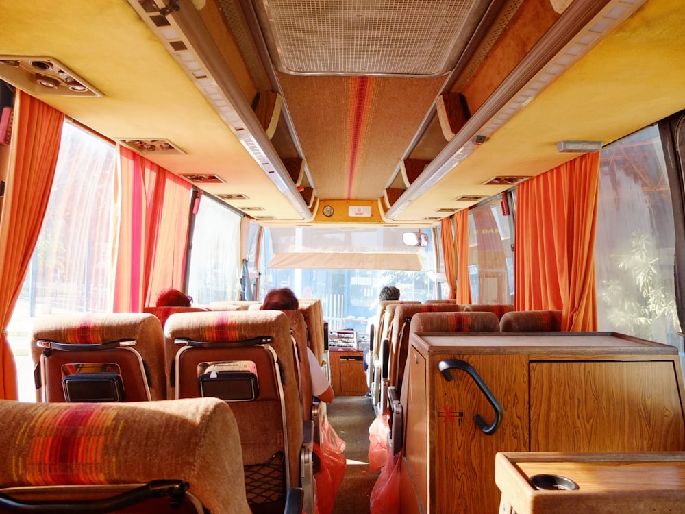 brown wooden interior bus