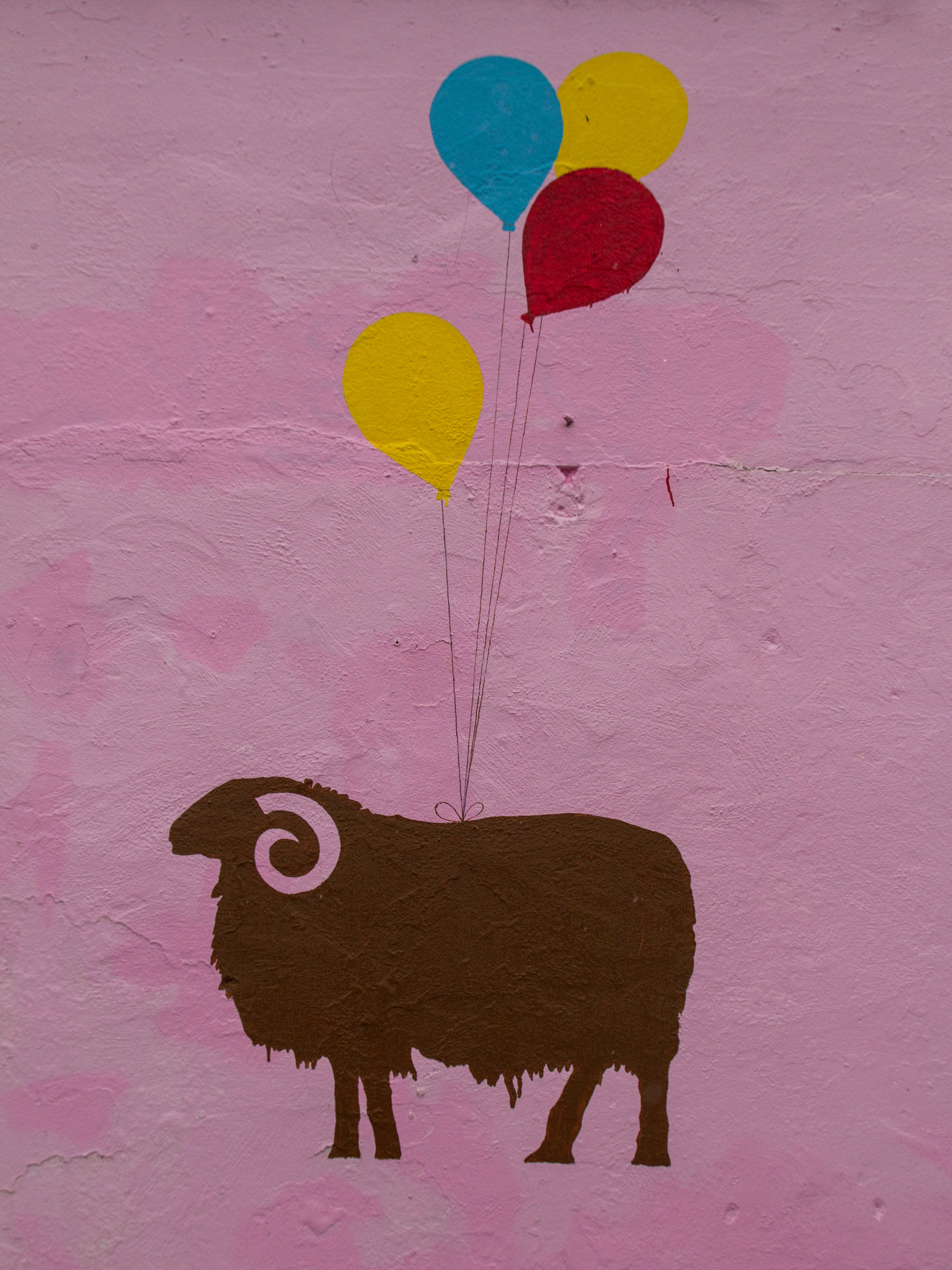 black animal with balloons painting