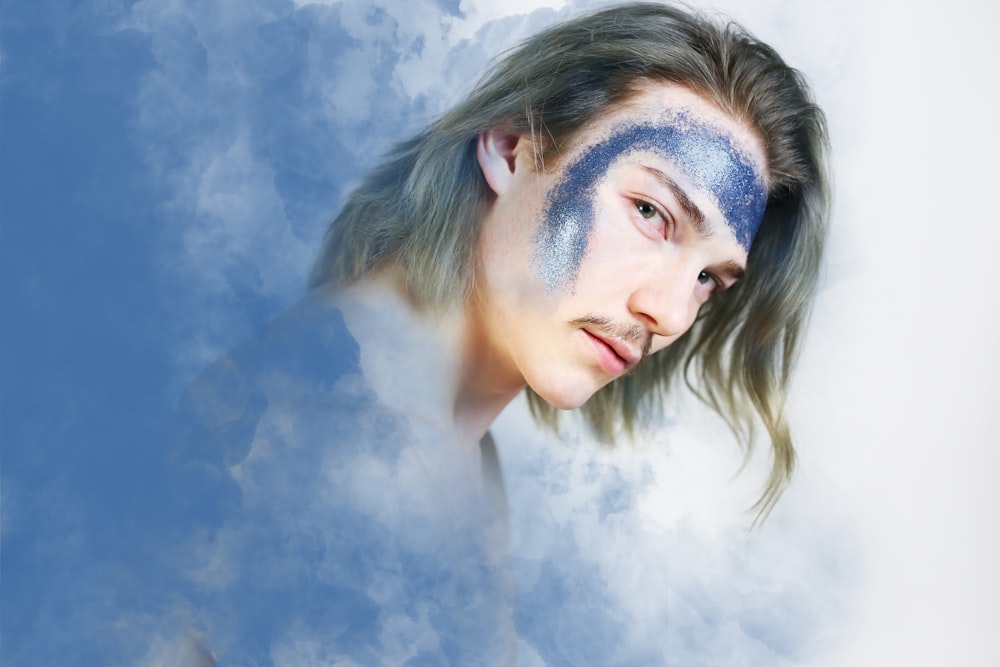 man's head on clouds portrait