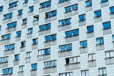 Exterior view of a commercial building with freshly washed windows.
