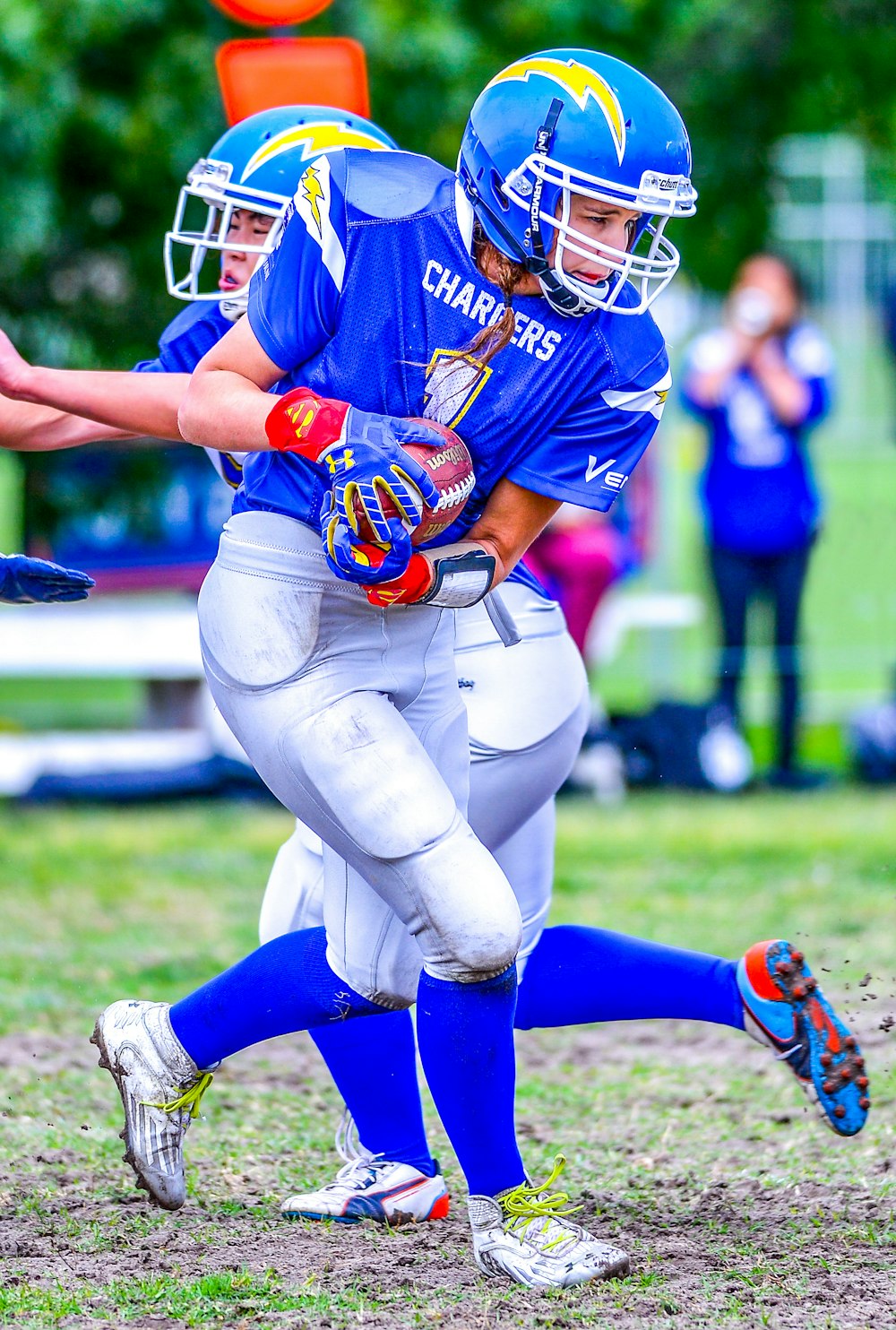 woman playing football