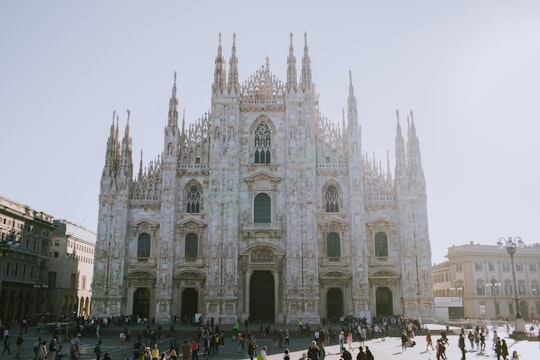 people gathered outside cathedral in Milan Cathedral Italy