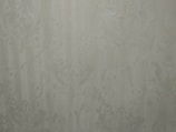 A close-up view of an intricate wallpaper pattern featuring ornate, swirling designs with floral and leaf motifs in a subtle, embossed texture. The background is a soft, muted beige color, giving it an elegant and classic appearance.
