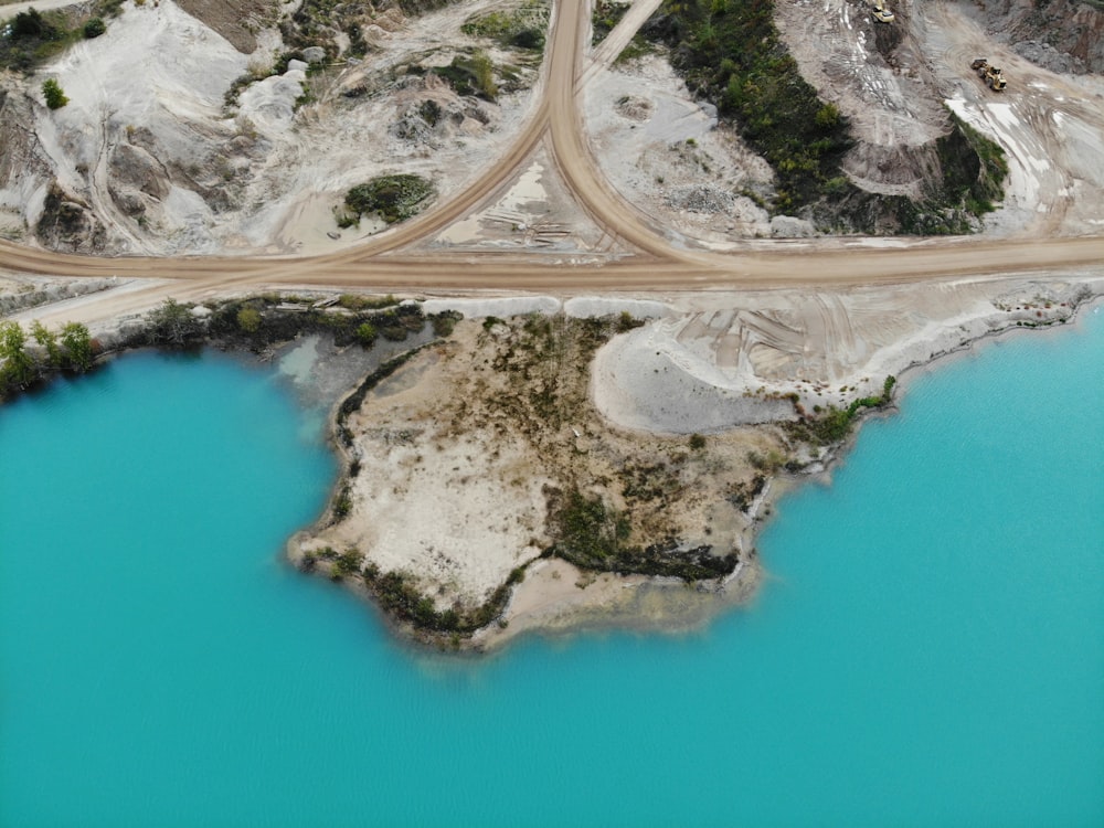 aerial view or road near body of water