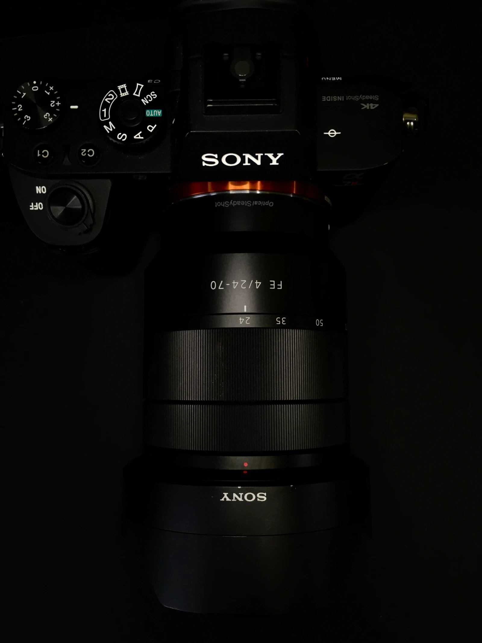 Sony camera and lens from above
