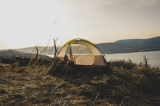 brown and gray tent near body of water during daytime in Kelowna Canada