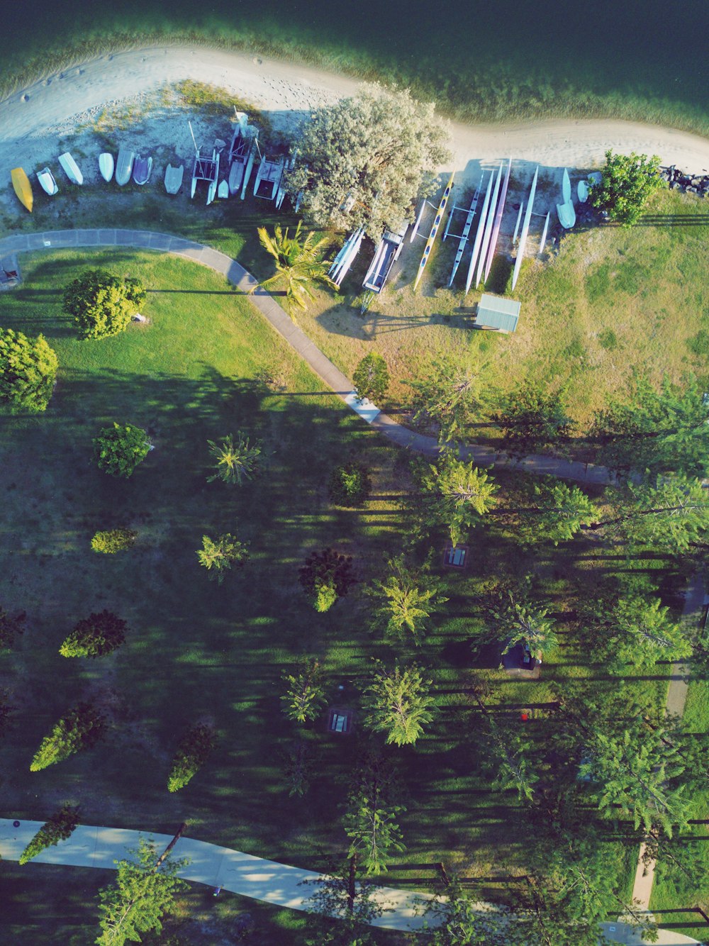 aerial photography of boats at the shore