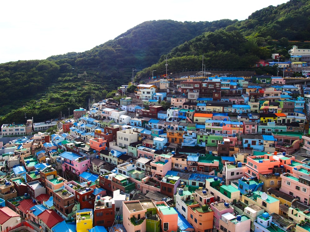 Fotografía de edificios de hormigón de colores variados