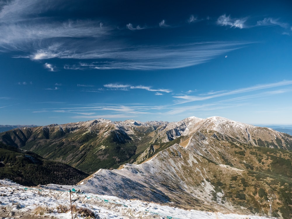 mountain ranges under blue skies