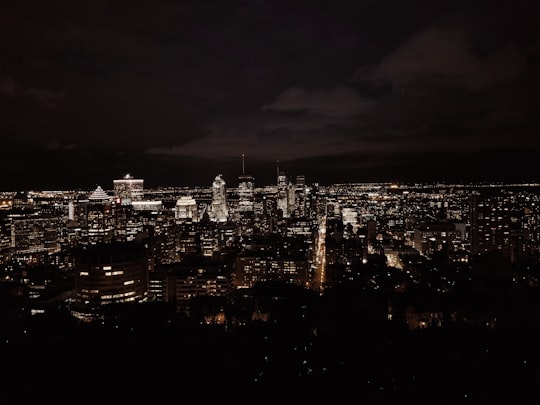 aerial view of city skyline during night time in Montreal Canada