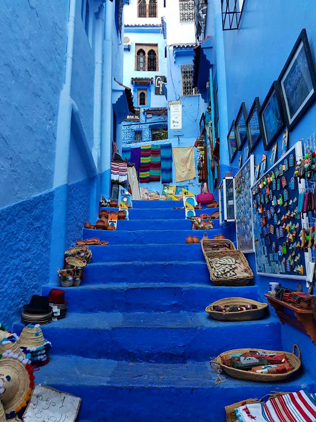 assorted baskets on stair