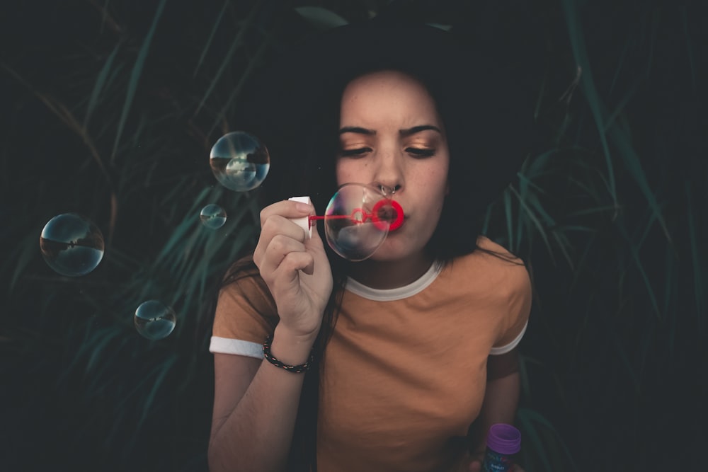 woman playing bubble