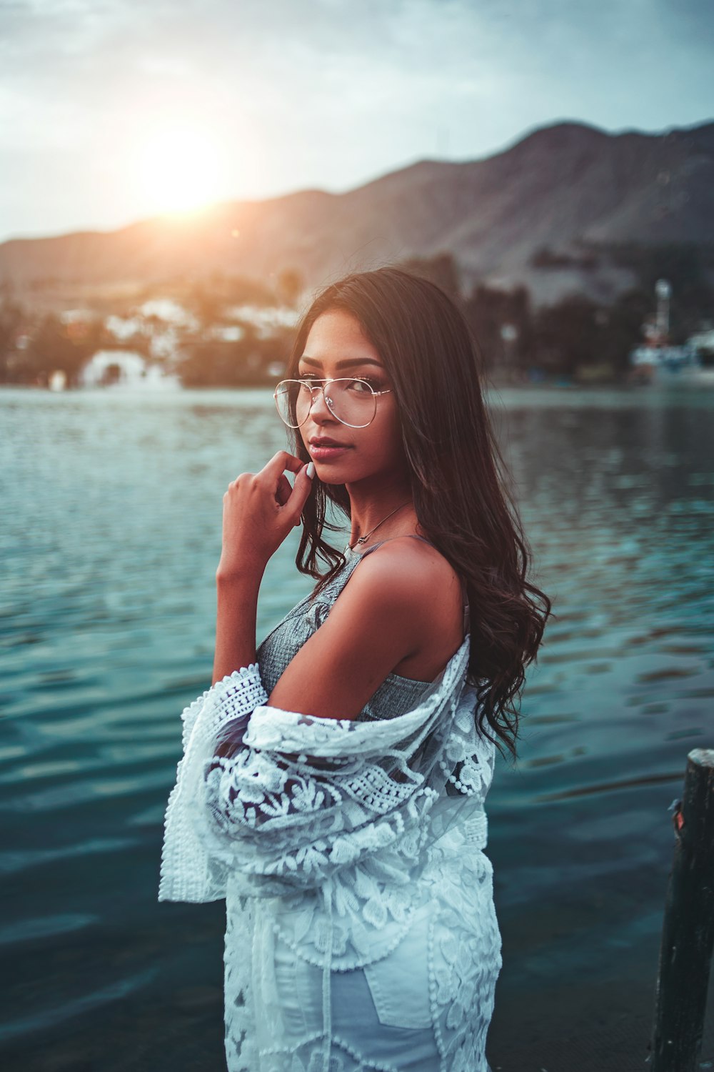 standing woman on dock