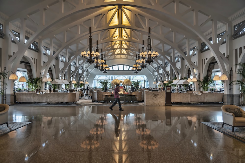 man walking inside building