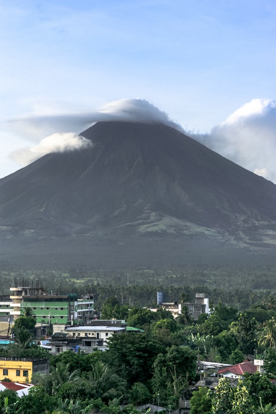 white cloud on cone shaped volcano in Mayon Volcano Philippines