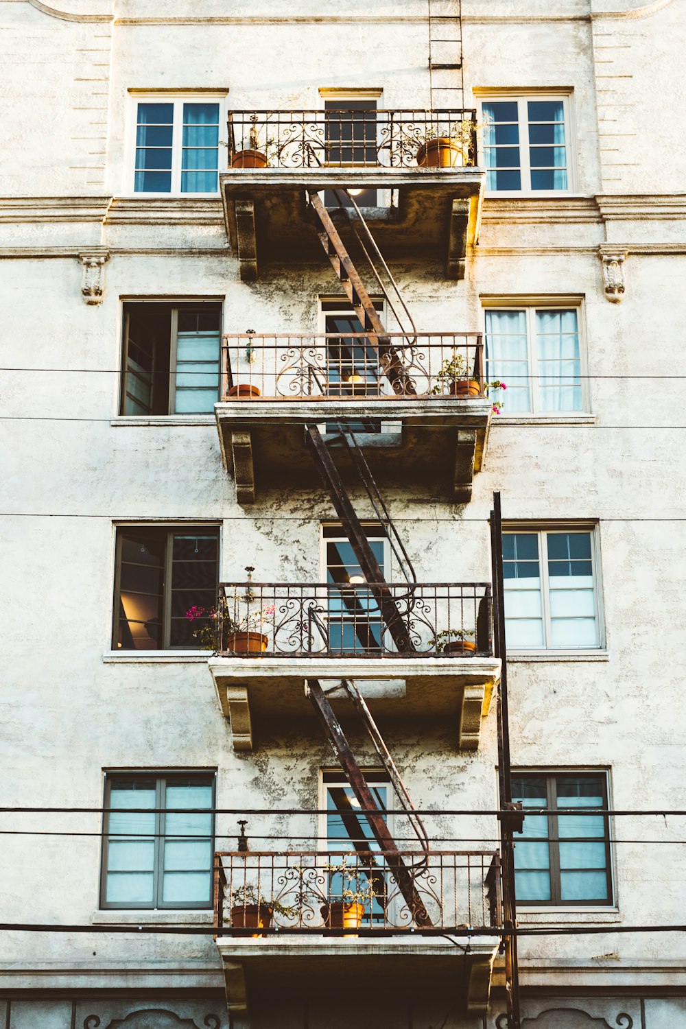 gray ladder on white building