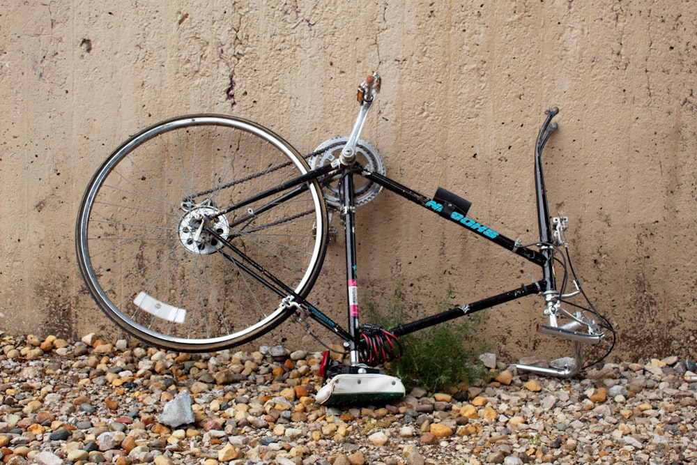 black road bicycle upside down