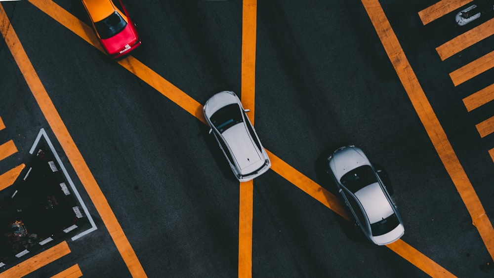 aerial photography of white car