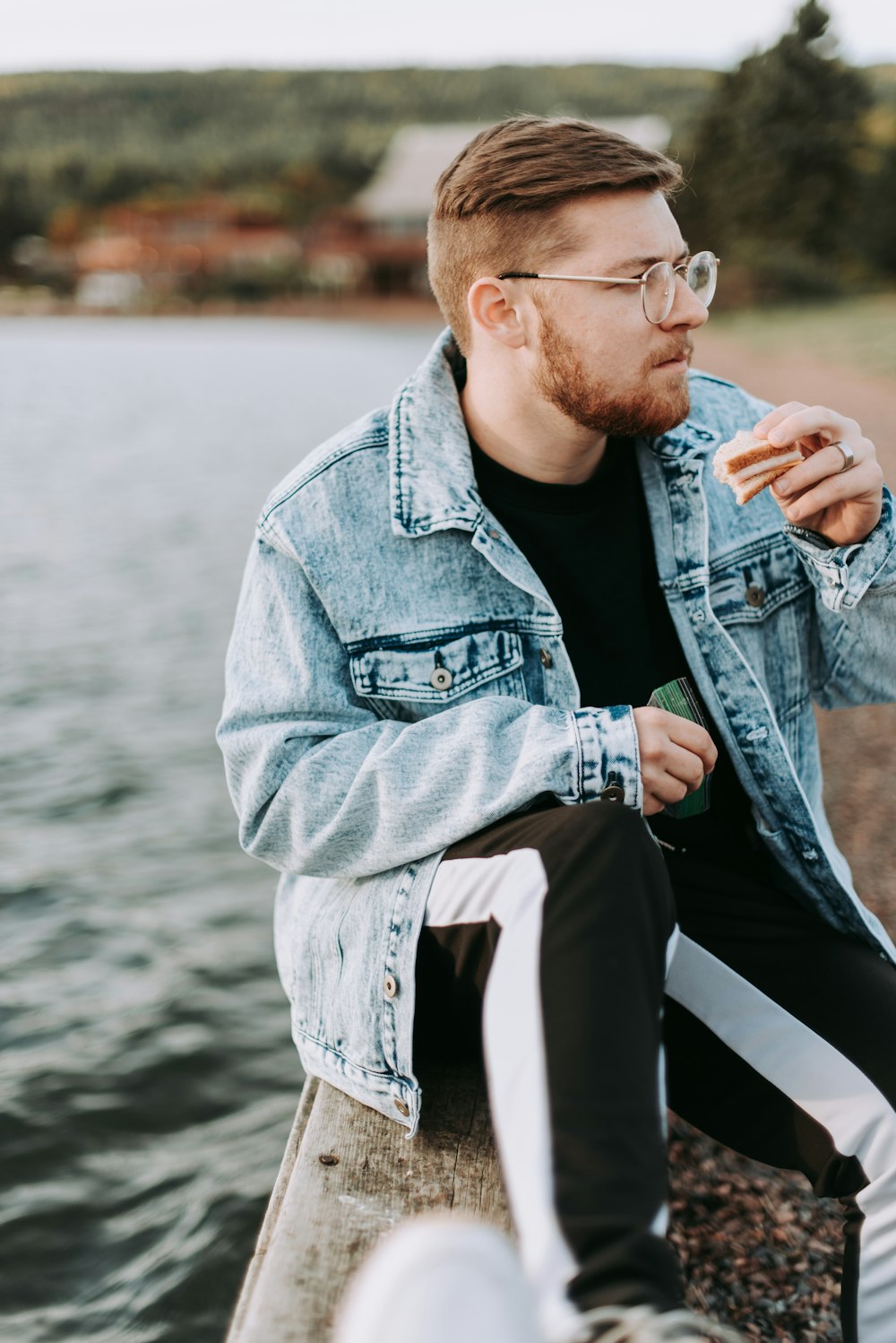 man eating outdoors