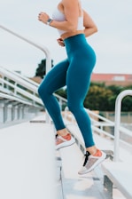 woman running on stairs