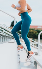 woman running on stairs