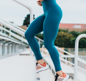 woman running on stairs