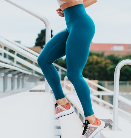 woman running on stairs