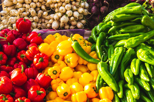 A colorful spread of freeze-dried vegetables arranged neatly on parchment paper.