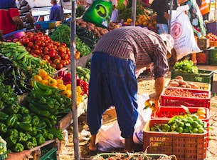 person surrounded by vegetables