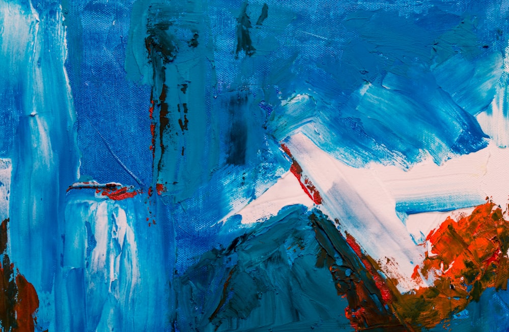 blue, white, and red abstract painting