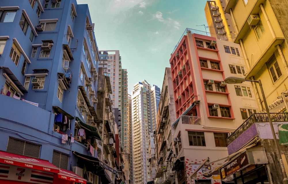 low-angle photography of buildings